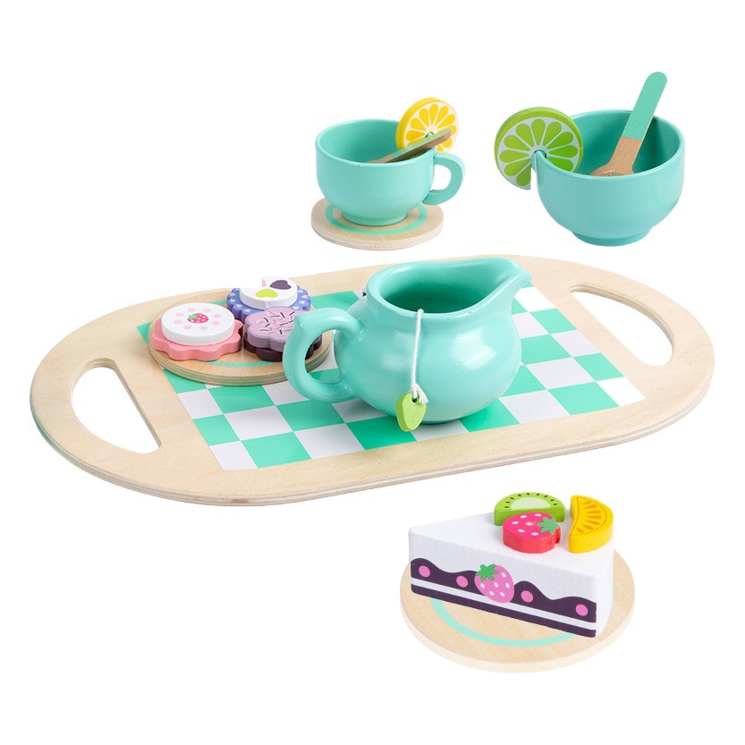 Estilo chino y occidental juego de té verde juego de simulación casa tarde té postre pastel niños juguetes educativos de madera
