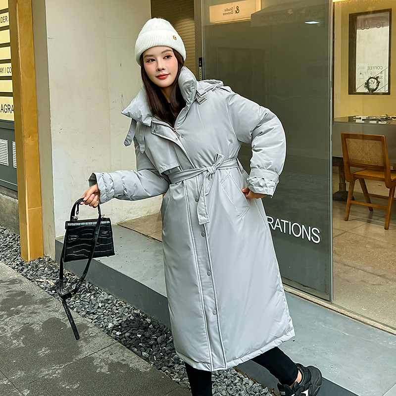 2024 ropa de invierno nuevo comercio exterior moda coreana larga cintura gruesa ropa de algodón de la universidad cinturón abrigo abrigo abrigo image 8