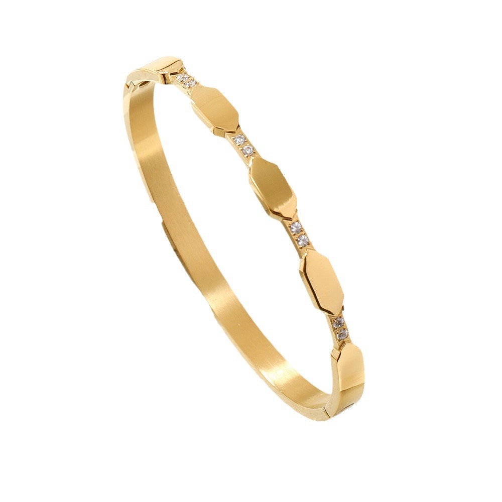 Fashionable stainless niche, irregular inlaid diamond buckle, titanium steel couple bracelet, bracelet accessory_voghion.com