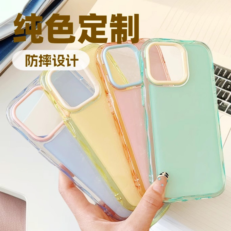 可定制纯色手机壳适用苹果16promax彩色iphone15可爱手机保护套女|undefined