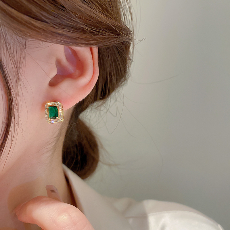 Earrings Classification Retro Square Oval Water Droplets Alloy Rhinestone Women's Earrings 1 Pair