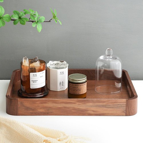 Nordic black walnut wooden tray rectangular household tea tray fruit water cup high-value wooden dinner plate