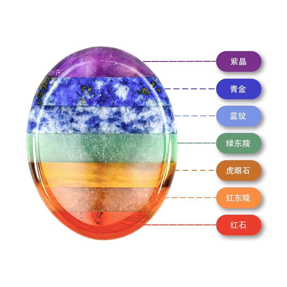 外贸热销七彩拇指石 天然水晶拇指形按摩指压板 Worry七彩解压石