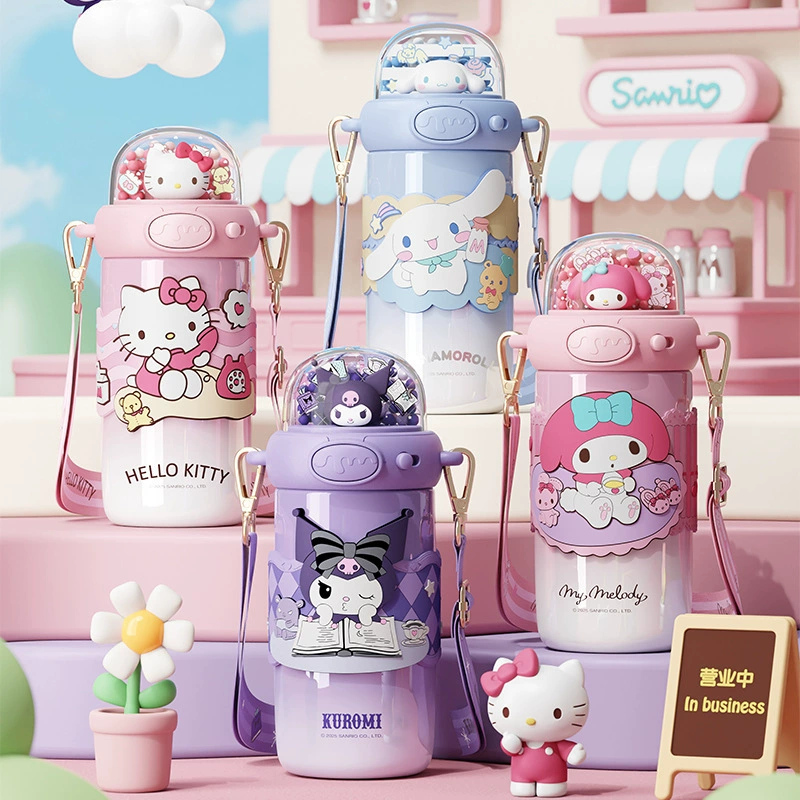 Новая сверкающая чашка-термос Sanrio для мужчин и женщин, модная студенческая соломенная чашка, чайник с ремешком, красивая чашка для воды