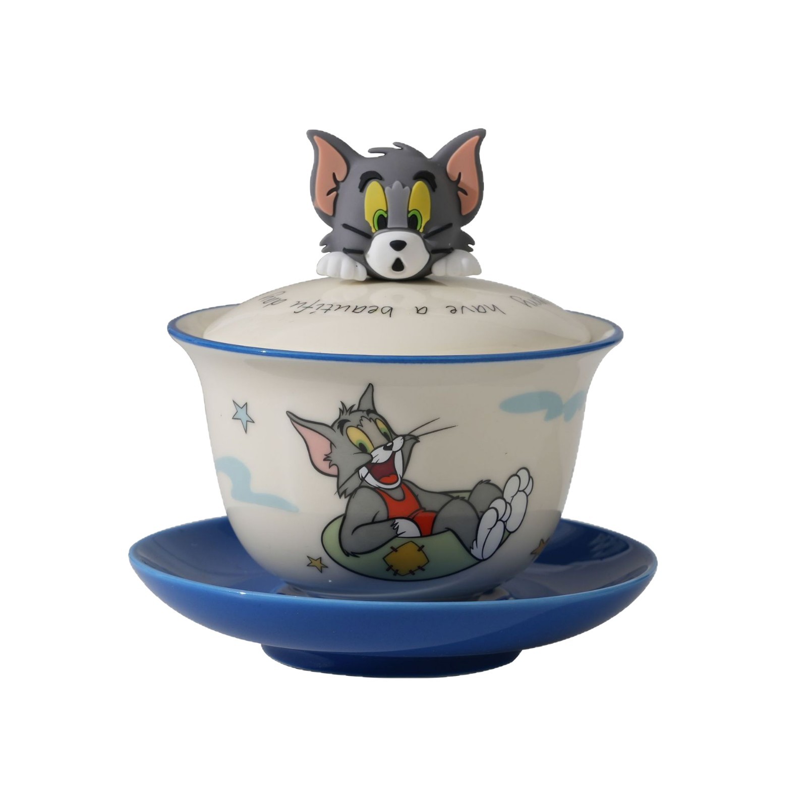 Juego de té de cerámica de marca compartida de gato y ratón, nueva caja de regalo de alto valor, té de Kung Fu para el hogar, taza de té gaiwan, regalo a mano