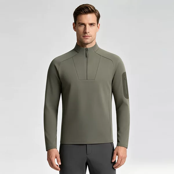 Dijia's Same Style Men's Half-Zip Stand-Up Collar Long-Sleeved Woven Sweatshirt Urban Work Clothing Outdoor Casual Top Bottoming Shirt