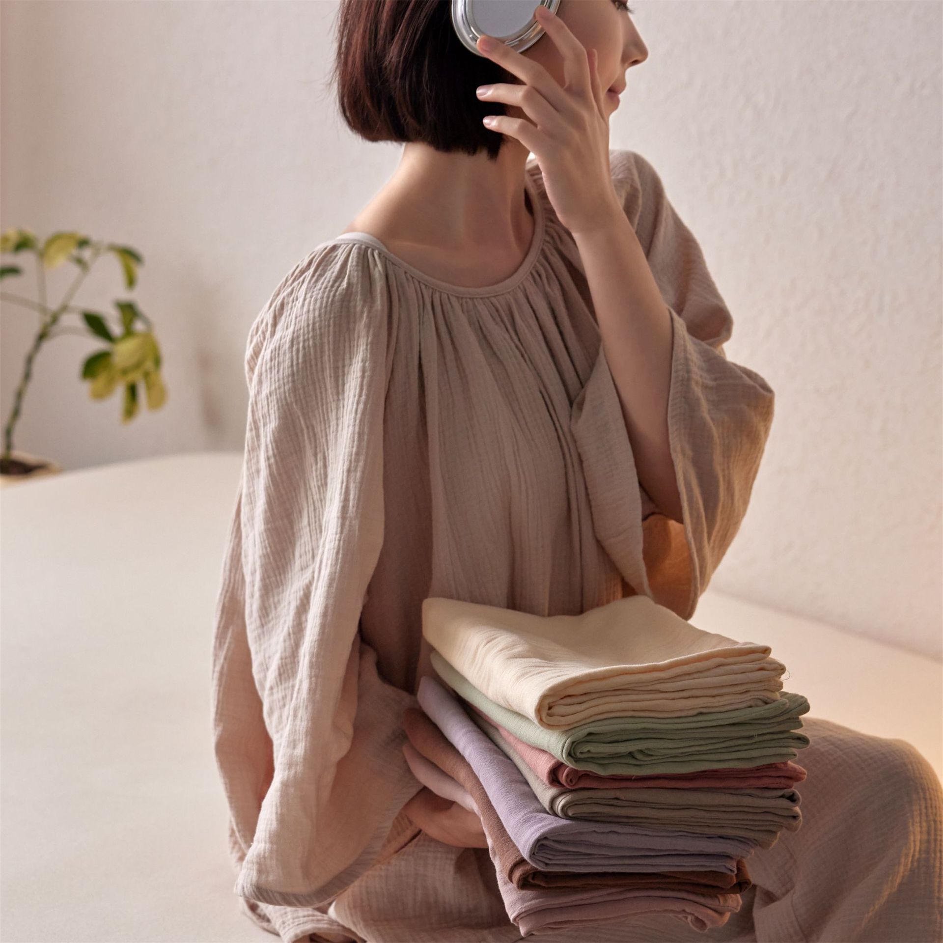 Babycare A-Class 100% Cotton Double Layer Pleated Gauze Pillowcase Set, Soft Cotton Home Pillowcase Pair, Solid Color Pillowcase