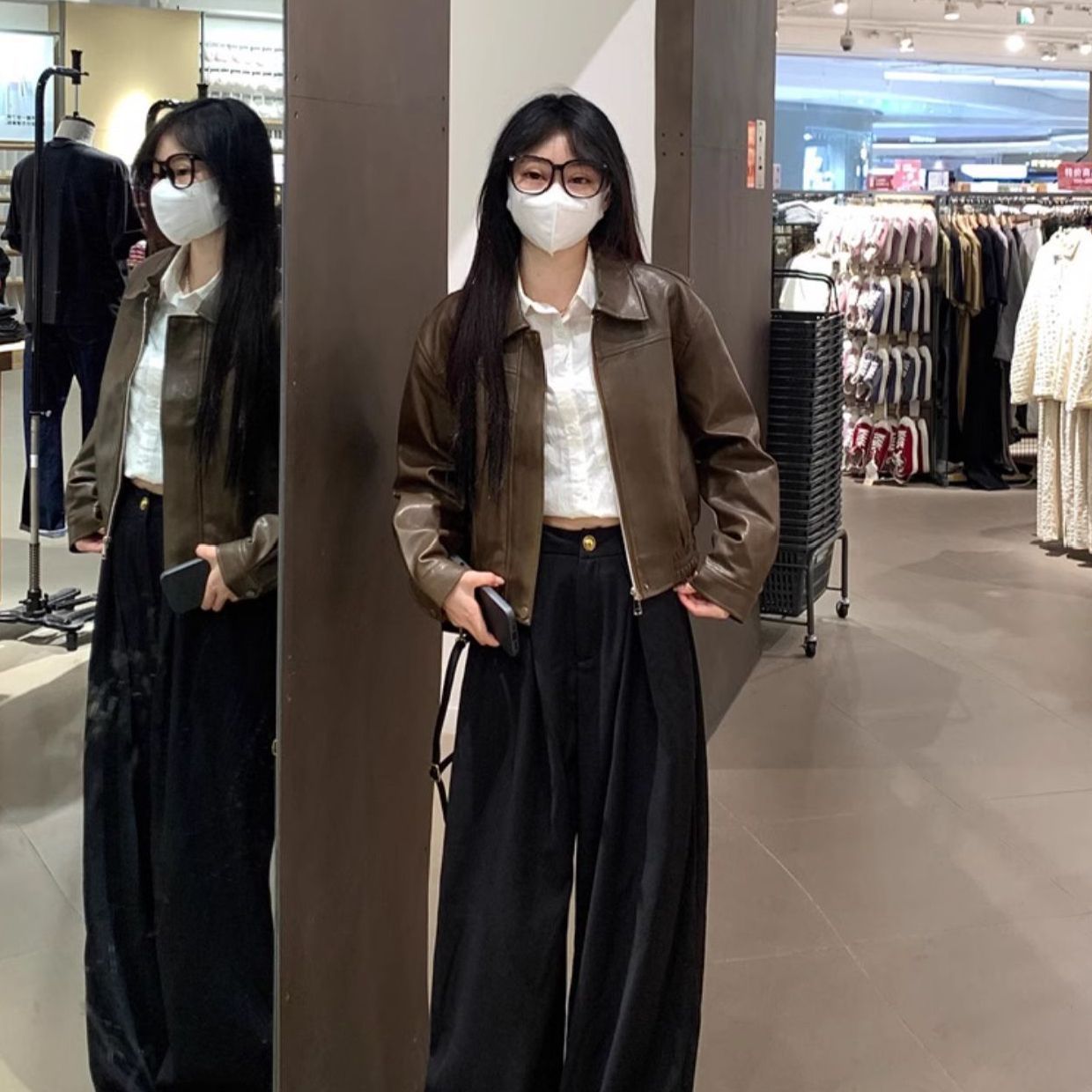 American Retro Motorcycle Pu Brown Leather Jacket for Women 2026 Spring and Autumn New Short Leather Jacket for Petite Figures