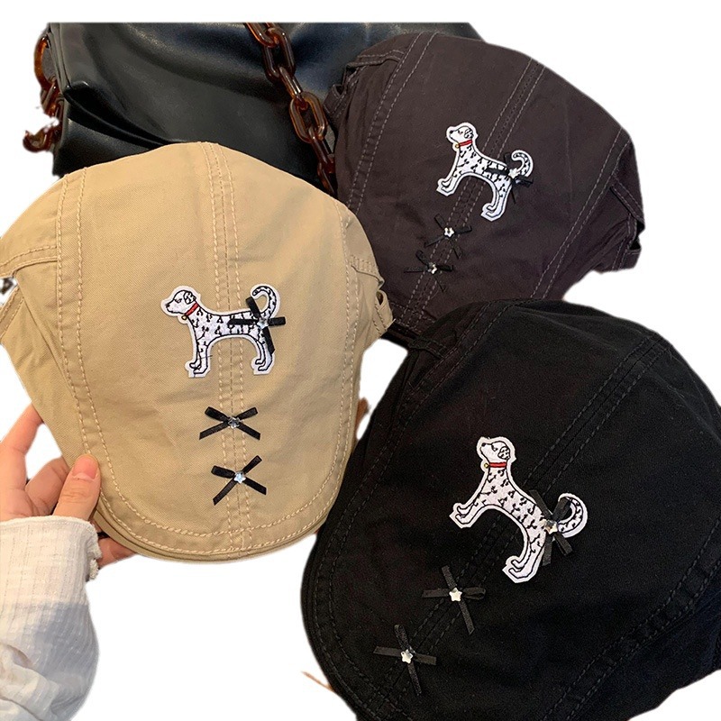 Cute perro negro anti-avance sombrero coreano in nicho diseño de cabeza grande cara pequeña boina verano