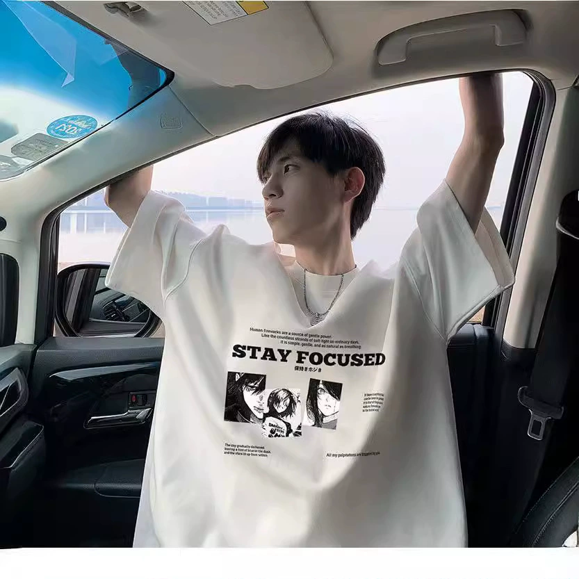 Футболка с коротким рукавом мужская летняя хлопчатобумажная тяжелая свободная одежда с половиной рукава