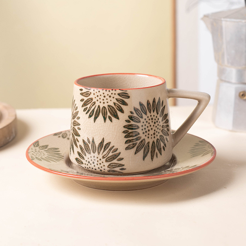 Juego de cerámica creativo para latte art, taza para oficina, té de la tarde, taza de café de cerámica rústica con platillo, caja de regalo