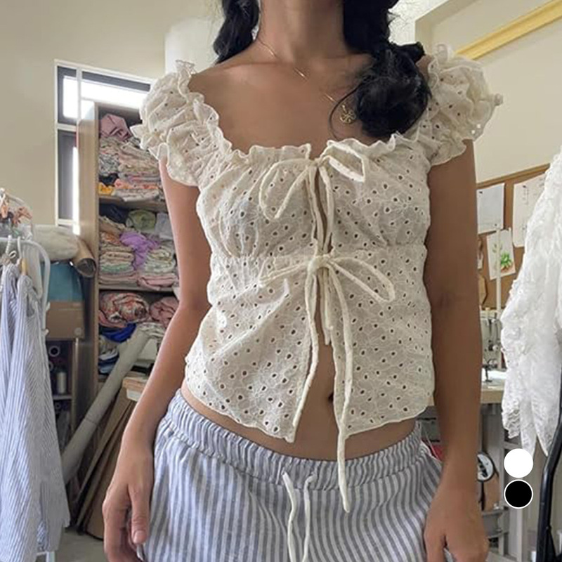 European and American Lace-Up Hot Girl Tube Top Lace American Vest Ear-Hemmed Girly Top European and American Lace-Up Hot Girl Tube Top Lace American Vest Ear-Hemmed Girly Top