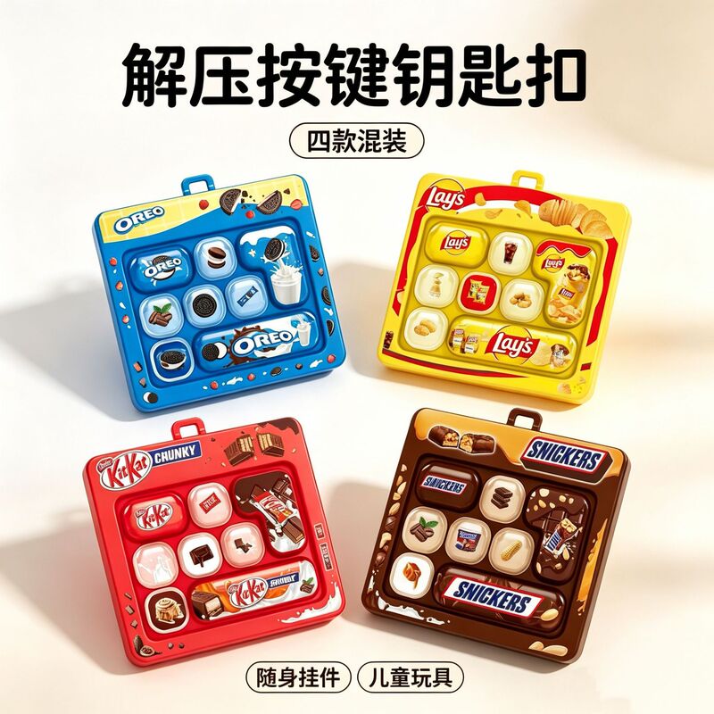 Popular snack series: 8-key button keychain, bag charm, keyboard accessory, realistic squishy toy for stress relief and fingertip fun