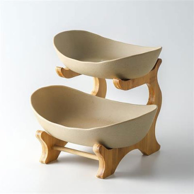 Plato de frutas y verduras de varias capas, marco de bambú y madera, cerámica, bocadillos creativos de doble capa, plato de bocadillos, sala de estar doméstica, almacenamiento seco