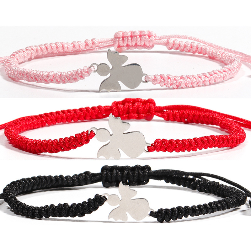New Stainless Steel Angel Bracelet Handwoven Women Adjustable Black Red Pink Braided Angel Bracelet