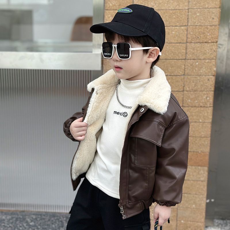 童装男童皮衣2025新款冬季加绒加厚秋装外套儿童秋冬夹克洋气男孩