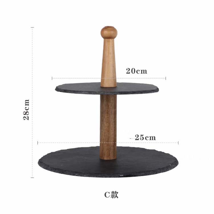 Postre japonés plato de roca negra plato de merienda de doble capa plato de fruta de tres capas restaurante occidental pastel de té de la tarde soporte