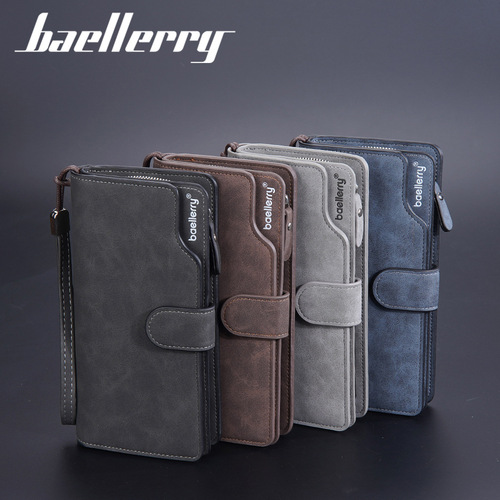 Baellerry men's clutch European and American matte leather multi-card zipper buckle wallet retro clutch wholesale