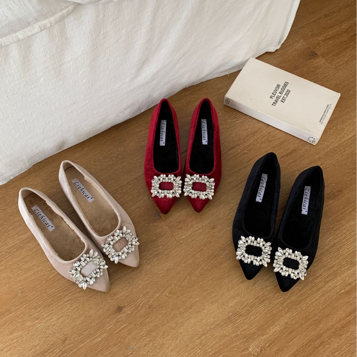 010-20~Inner Height Increase~French Pointed Toe Mary Jane Shoes Women's Shoes 2025 Autumn and Winter New Velvet Cotton Shoes