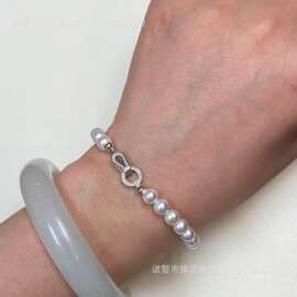 4.5-5mm天然淡水AK高品质珍珠基本无暇925银设计款扣头手链