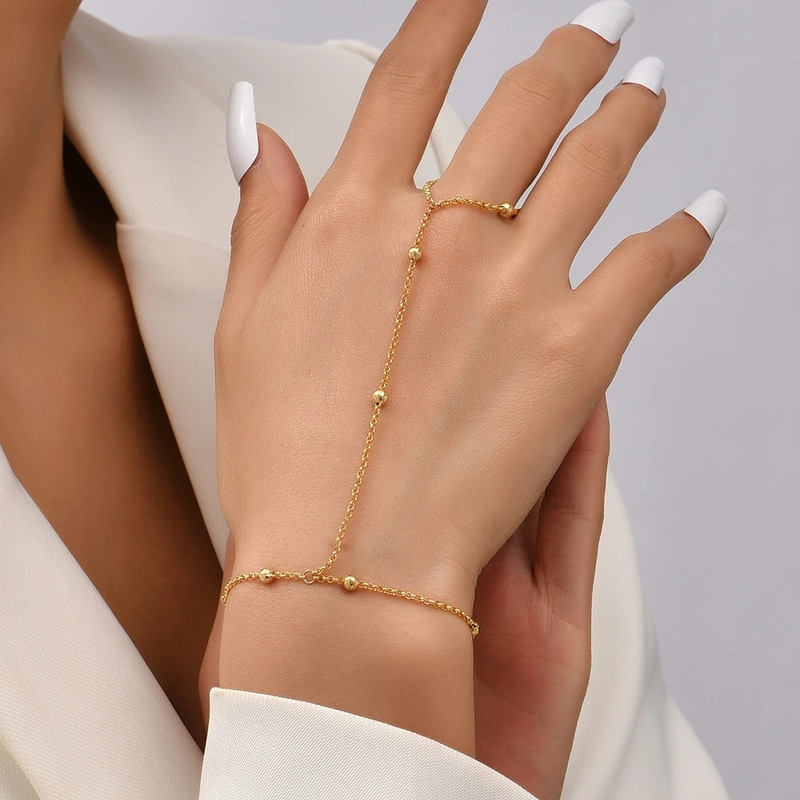 New Simple Fashion Women Bracelet Slave Chain Ring Finger Ring Factory Direct Supply Copper Bead Finger Bracelet Bracelet