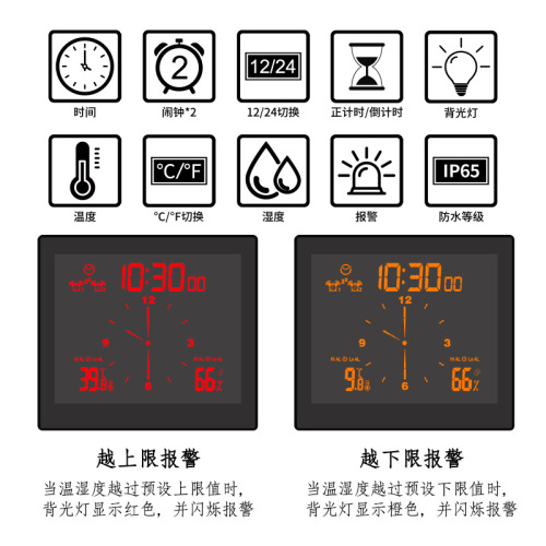 Multifunctional Waterproof Clock Creative Desktop Timer Alarm Clock Student Time Manager Indoor Temperature and Humidity Meter