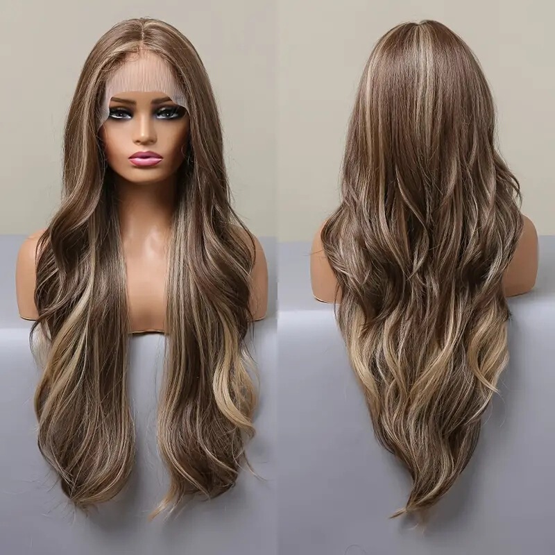 European and American Cross-Border Popular Women's Medium-Parted Long Curly Hair with Big Waves and Gradient Fashion Wig with Lace Front Full Headgear European and American Cross-Border Popular Women's Medium-Parted Long Curly Hair with Big Waves and Gradient Fashion Wig with Lace Front Full Headgear