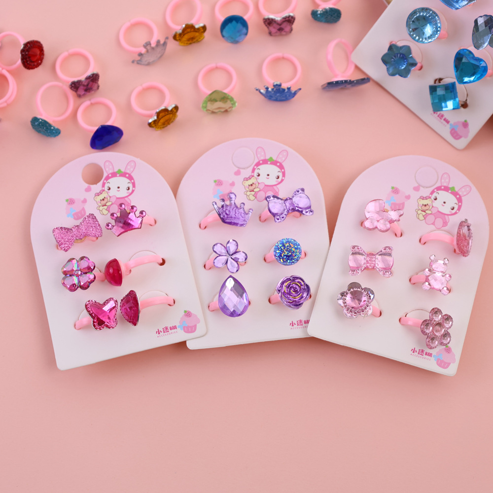 Venta directa de fábrica Anillo de resina para niños coreanos Princesa de dibujos animados Jardín de infantes Joyas para niñas Caja de regalo Regalo de cumpleaños