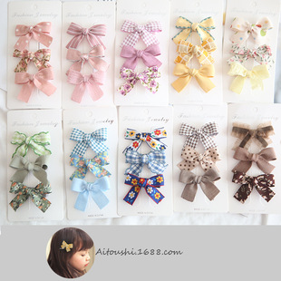 A90 wholesale children's headwear baby hair accessories baby hair clip early autumn full bag cloth simple dovetail knot set