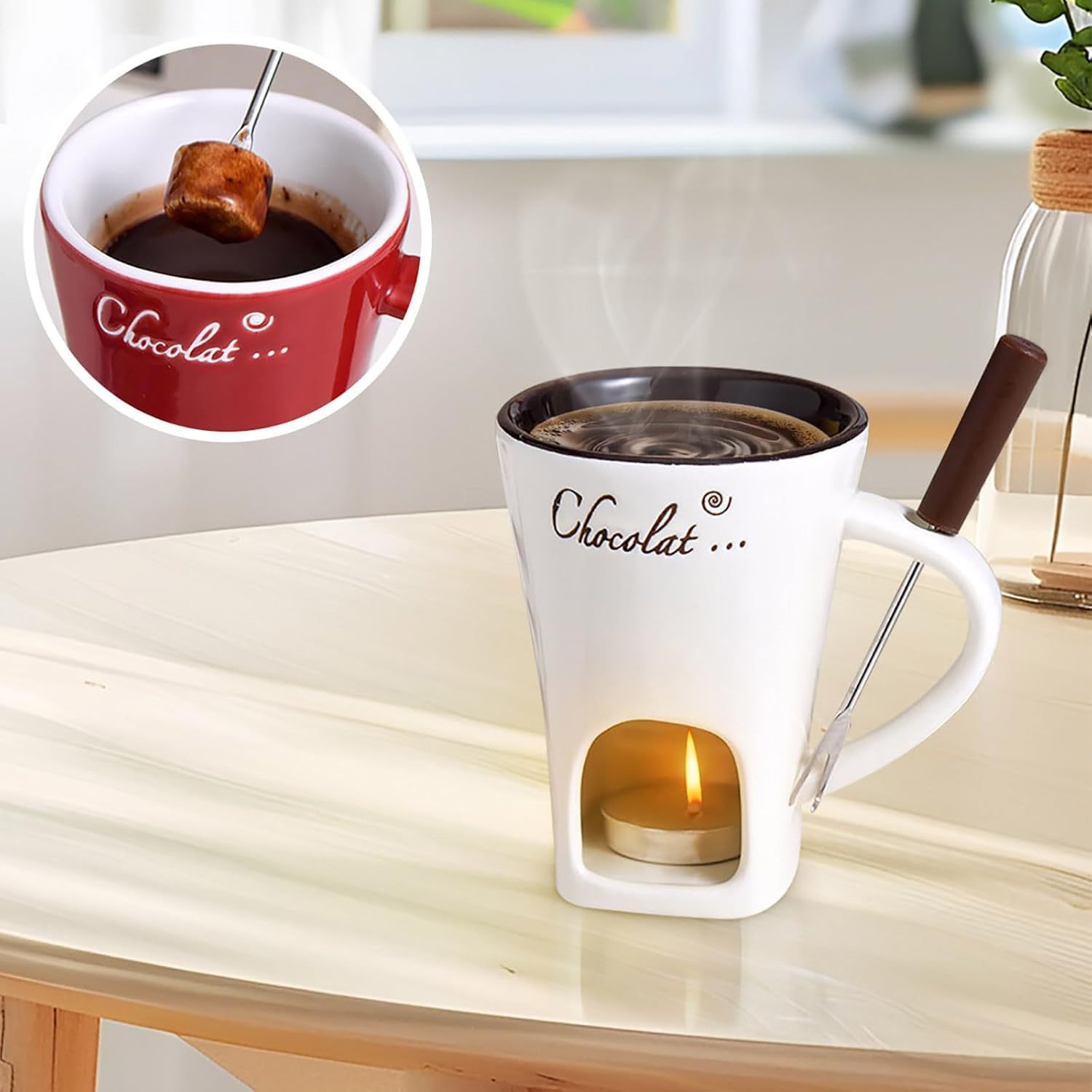 Caldera de chocolate caliente taza de cerámica taza y tenedor helado taza de queso queso regalo para los amantes
