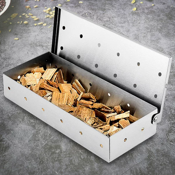 Stainless Steel Smoked Box Outdoor Barbecue Barbecue Thickeneded Bacon Box Fruit Wooden Box Bbq Spice Box Barbecue Tools