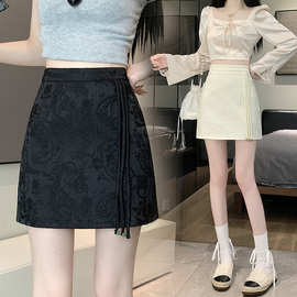 黑色半身裙女夏季新款中式国风提花高腰小个子包臀一步短裙子批发