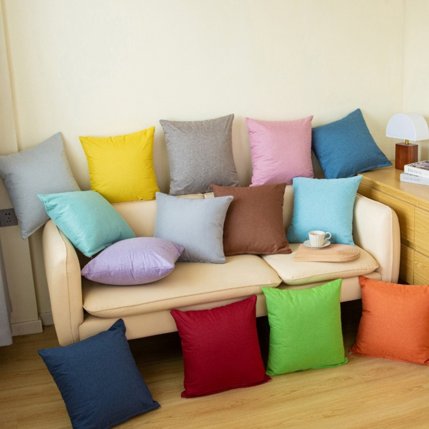 2025 New Cotton and Linen Solid Color Thickened Throw Pillow Candy Color Sofa Cushion Backrest Factory Direct Sales Cross-Border