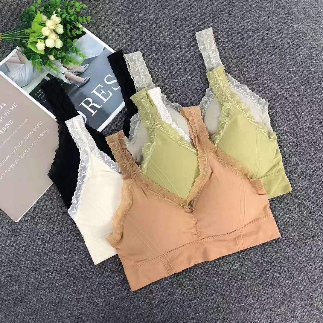 Nuevo chaleco sin costuras de alta elasticidad de alta calidad de mujer sin anillo de acero de encaje sujetador ropa interior deportiva mujer al por mayor