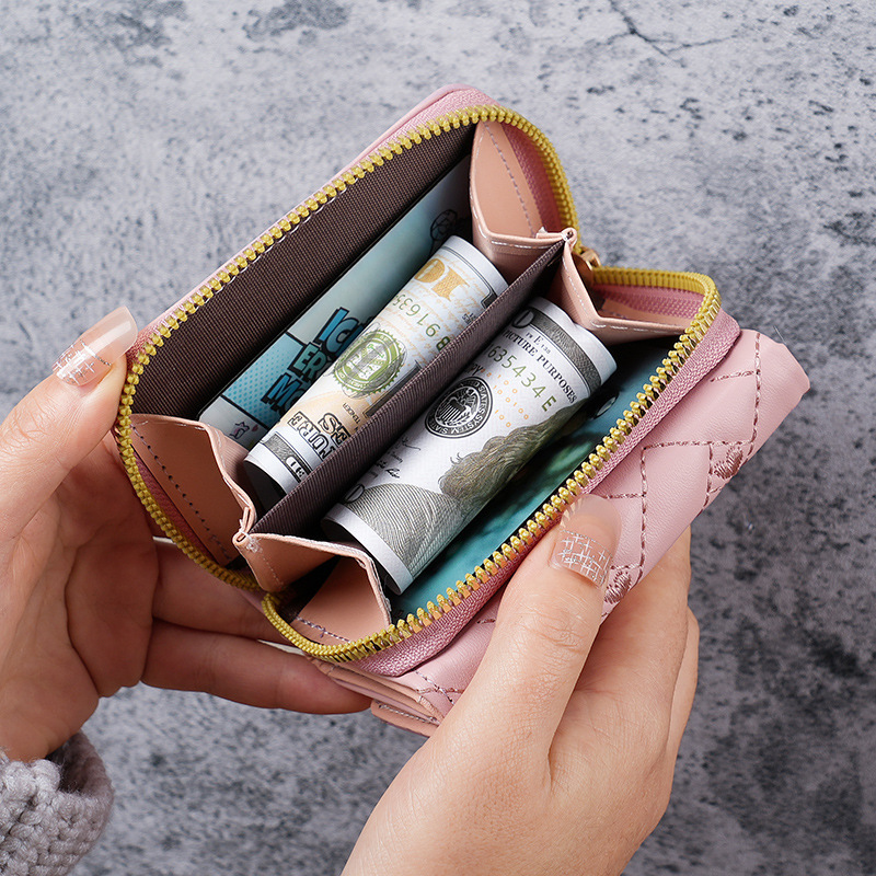 Fábrica nueva billetera corta simple bordado amor PU bolso de cambio multi tarjeta pequeña cartera bolsa de tarjetas