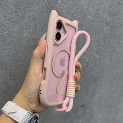 适用iPhone17PRO猫耳朵磁吸手机壳带挂绳苹果16E透明防摔15保护套