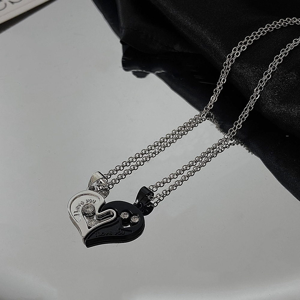 Rhinestones Inlay Material Fashion Heart Shape Alloy Metal Rhinestone Necklace