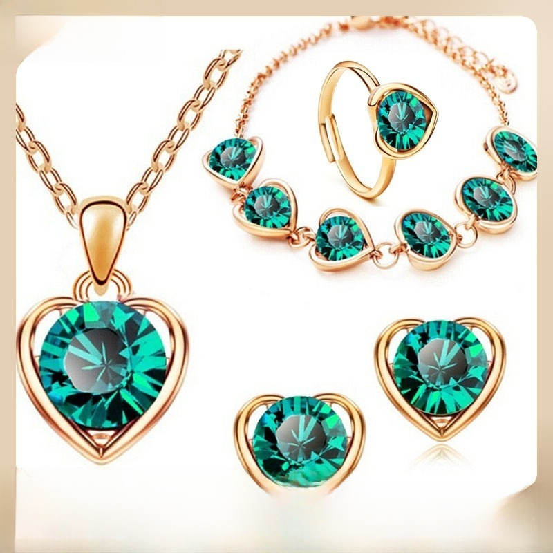 Factory Direct Sale Hot Selling Fashion Crystal Heart Shape Love Message Necklace Earrings Ring Bracelet Set of 4 for 399
