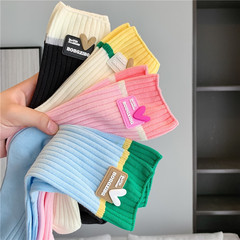 European Style Colorblocked Heart Striped Socks for Men and Women - Summer Thin Pure Cotton Mid-Calf Socks - Japanese INS Trendy Outerwear Socks