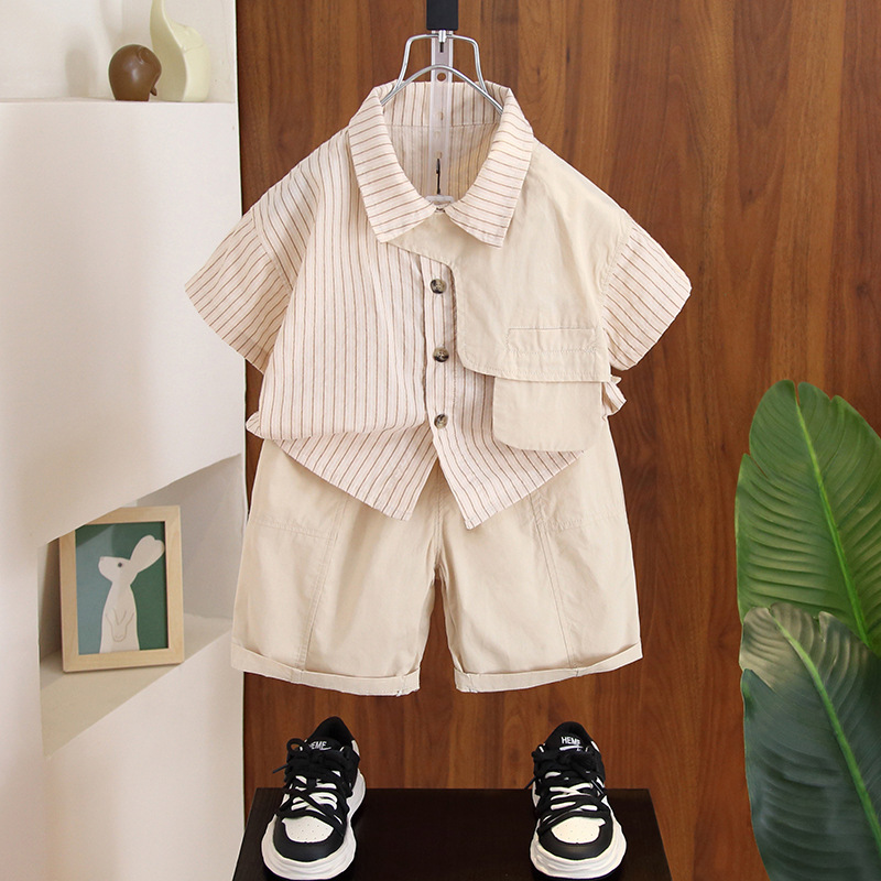 5208 Traje de verano para niños 2025 nuevo estilo atractivo moda para niños marca de moda bebé versión coreana de dos piezas de manga corta marea