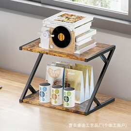 跨境铁木桌面双层置物架打印机家用书桌文件小型书架投影仪置物架