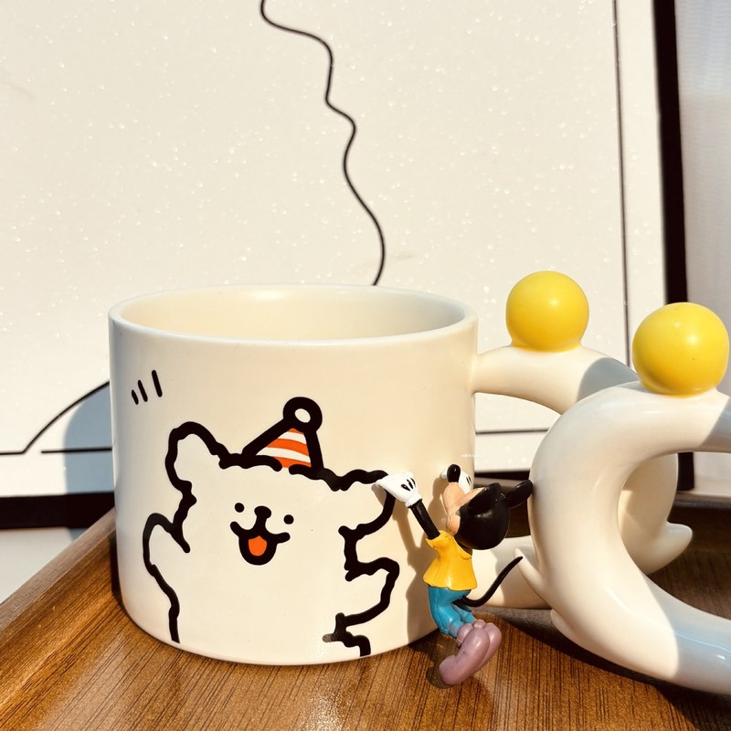 卡通线条小狗马克杯家用喝水情侣对杯女办公室可爱陶瓷杯生日礼物|undefined