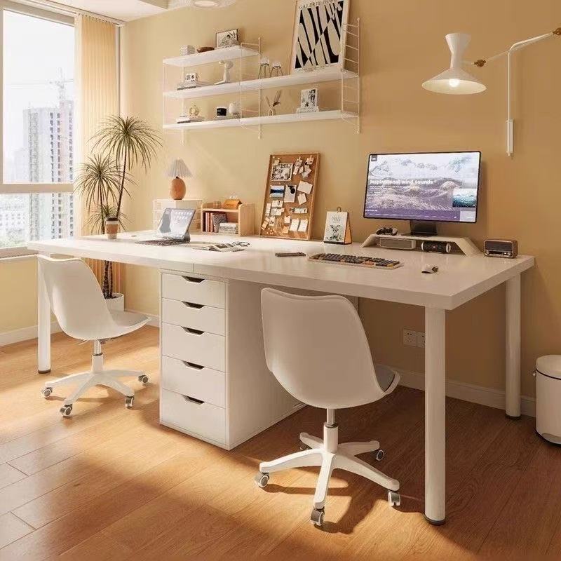 Solid wood long table in cream style, home-use large desk, minimalist office desk, living room long desk