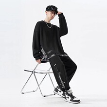 新款卫衣套装男春秋宽松加肥加大码国潮薄款情侣长袖休闲裤两件套