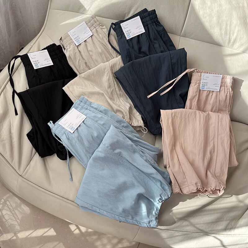 High-Definition 25 Casual Paratrooper Pants with Leg-Tie Straight Elastic High-Waisted Parachute Pants for Women Spring New 475820