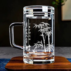 东海原矿原石杯380ml把手办公杯定.制logo广告杯高档水晶玻璃茶杯