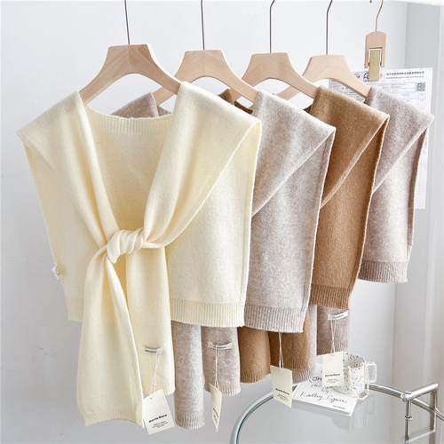 Solid color small fragrant style knitted shawl for women in spring and autumn, versatile decorative shoulder strap, summer air-conditioned room exterior waistcoat, fake collar