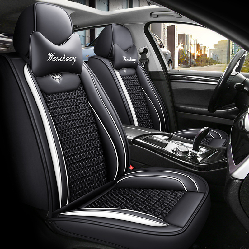 Surround Leather Flax — Universal Seat cushion, seat cover - black-white-comfort-leather-with-ice-silk