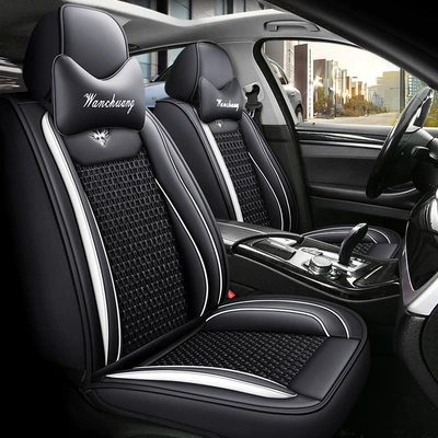 four seasons universal linen special seat: Seat cushion, seat cover - black-and-white-comfort-leather-plus-ice-silk