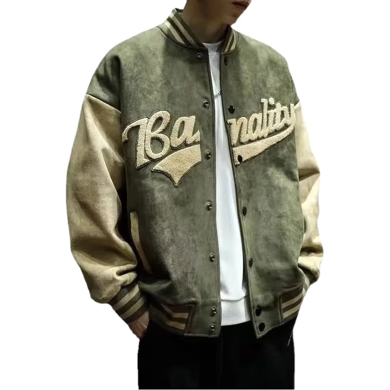 Uniforme de béisbol primavera y otoño chaqueta de piloto verde ins chaqueta retro americana entrega de una pieza de moda de los hombres